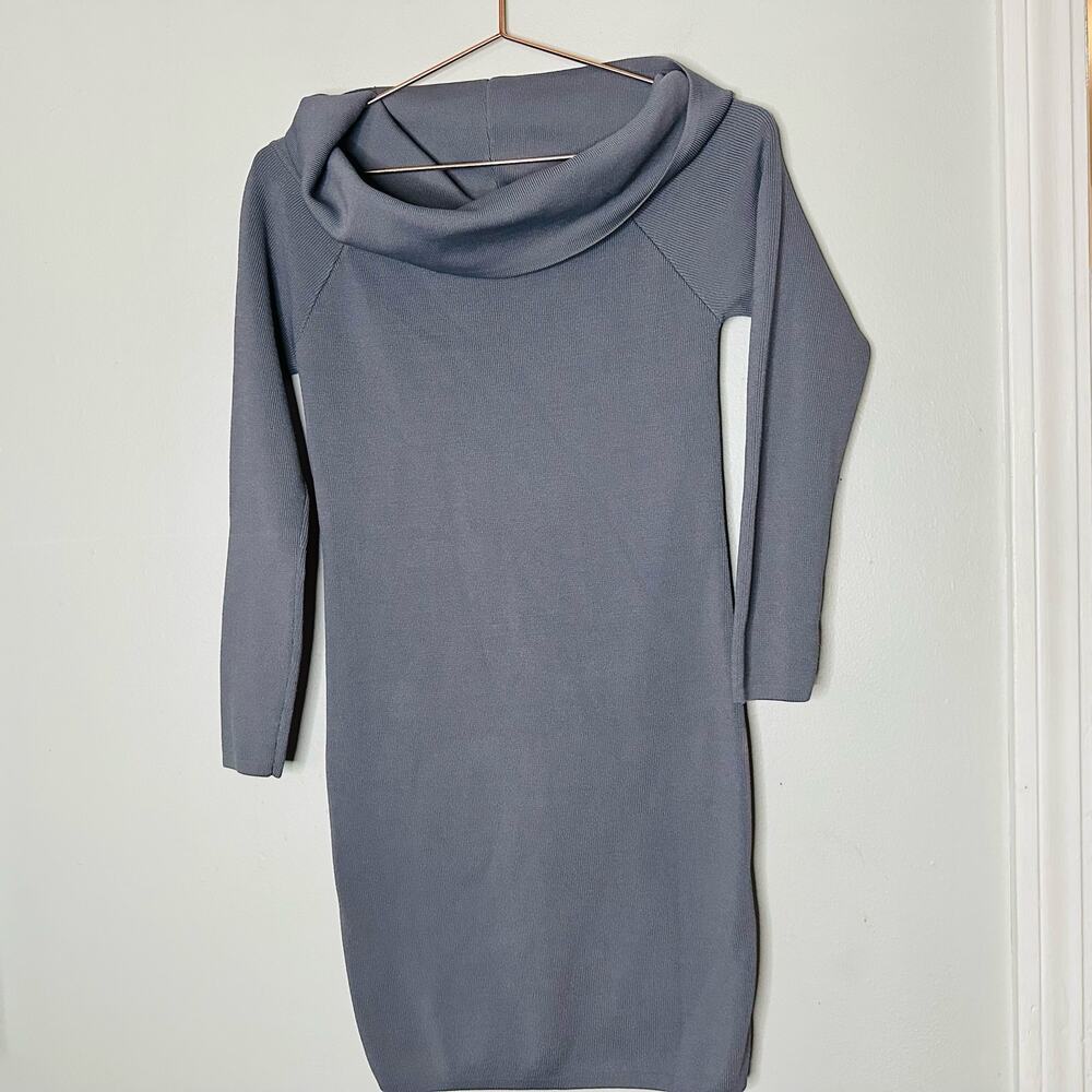 STYLESTALKER Grey Cowl Oversized Long Sleeve Short Mini Sweater Dress Size Small